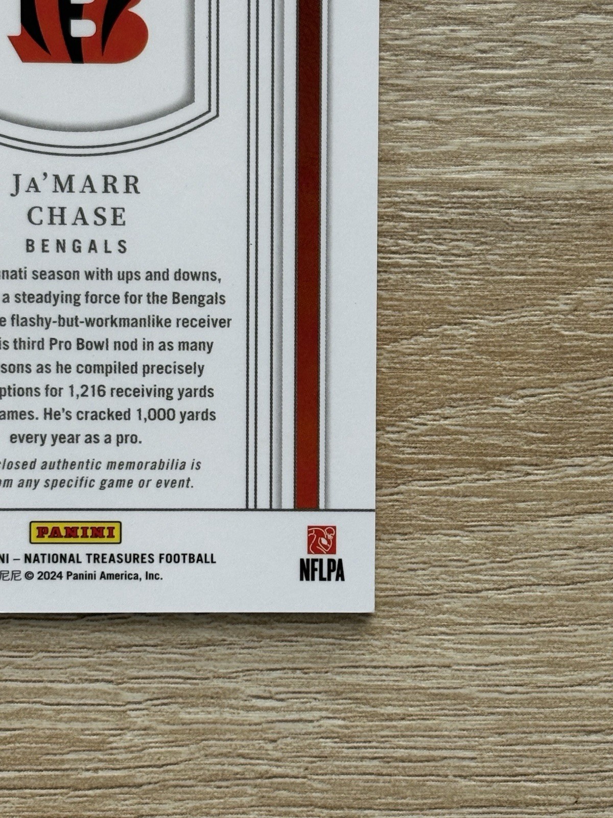 2023 National Treasures Ja'Marr Chase Treasured Patches 1/1 Platinum Patch view 4