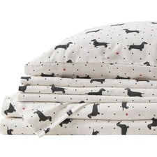 Comfort Spaces Full Size Cotton Flannel Sheets Set Ultra Soft Warm Black Dog Pri