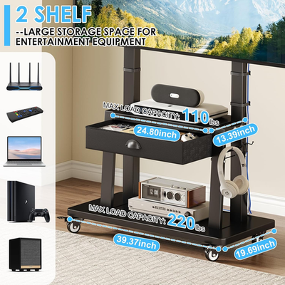 Yaheetech Soporte de TV móvil con ruedas para televisores LCD LED de 32 a 75 pulgadas, carrito de TV con ruedas de altura ajustable con capacidad para hasta 110 libras, soporte