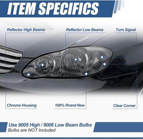 Smoke Lens Style JDM HeadLights Lamps Assembly For 2003-2008 Toyota Corolla - Picture 2 of 7