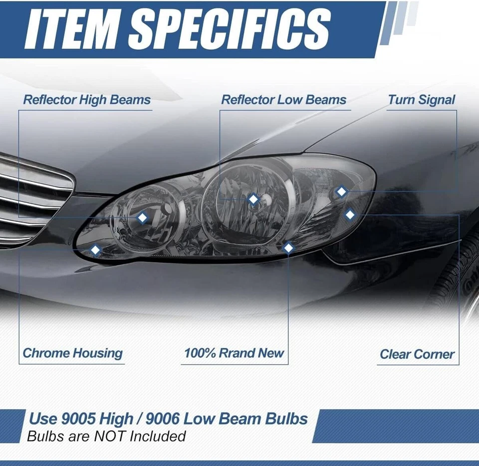 Conjunto de faros JDM estilo lente de humo para Toyota Corolla 2003-2008 Foto 2 de 4