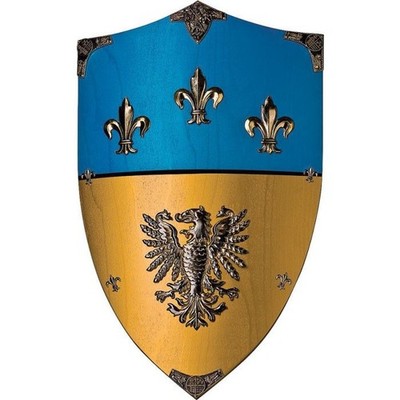 Gladius Charlemagne Shield Wooden w/ Brass-Metal Accents Handle Hanging Chain