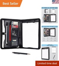 Leather Portfolio Professional Business Padfolio with Zipper - Interview Resu...