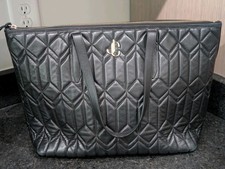 Jimmy Choo Black Quilted Large Tote Zip Top G...