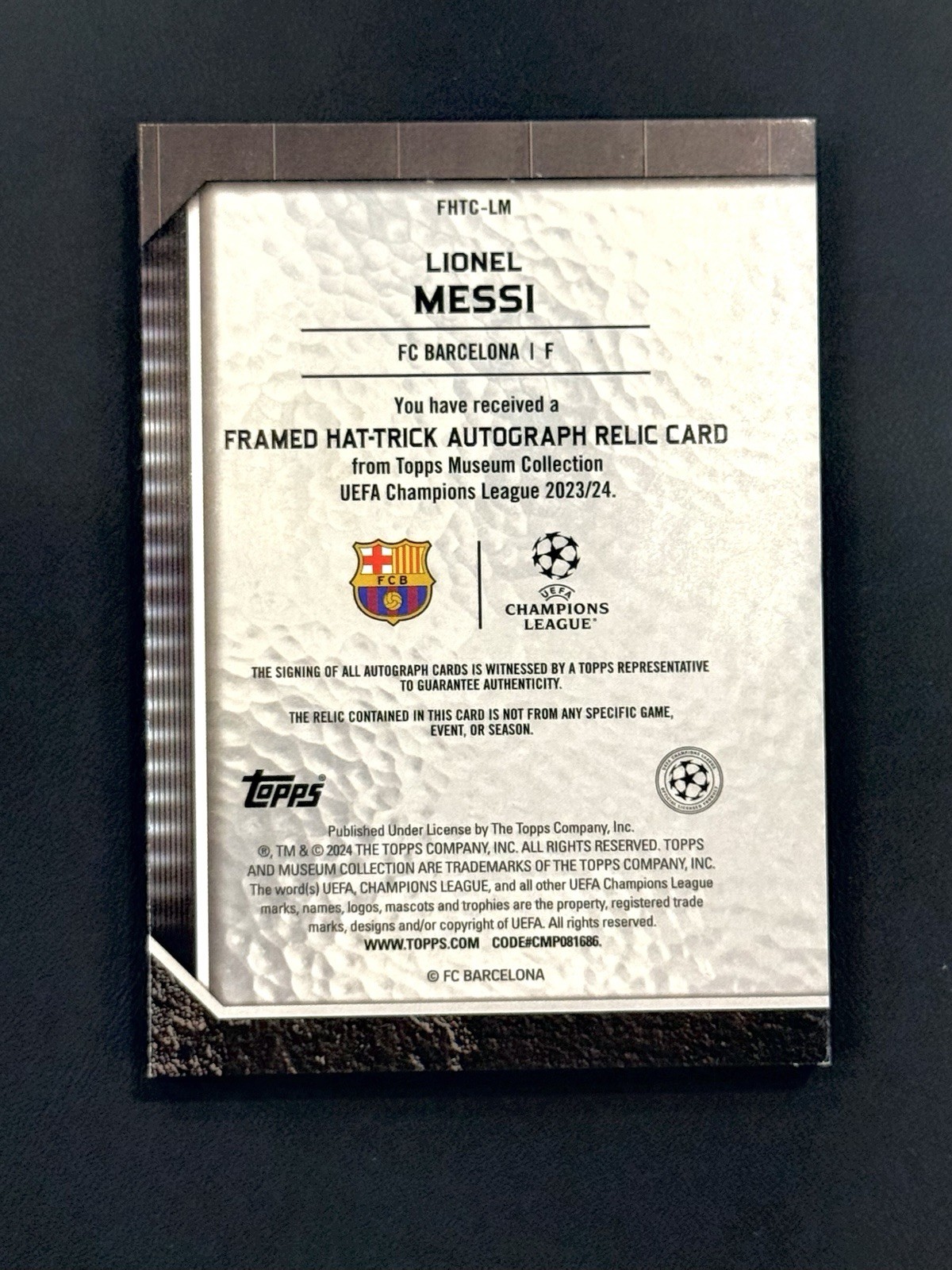 2023 Topps Museum Lionel Messi Hat-Trick Dual Patch Match Ball Auto #10/10 *JSY view 2