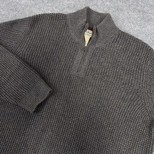 LL Bean Sweater Mens XL Dark Cinder Organic Cotton Waffle Knit 1/4 Zip Chunky