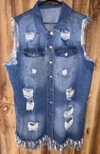 SHEIN Curve 2XL Denim Button Up Sleeveless Distressed Dress/Overcoat Pre Owned