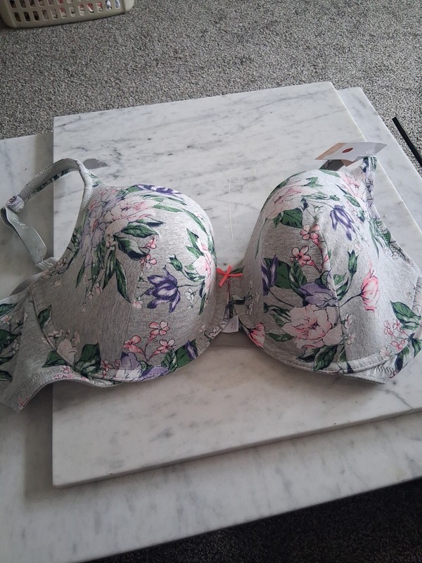 Cacique 44D Lightly Lined Womens Bra NWT Gray Floral