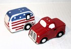RED Pickup TRUCK with PATRIOTIC Camper SALT and PEPPER SHAKERS Set — photo 10
