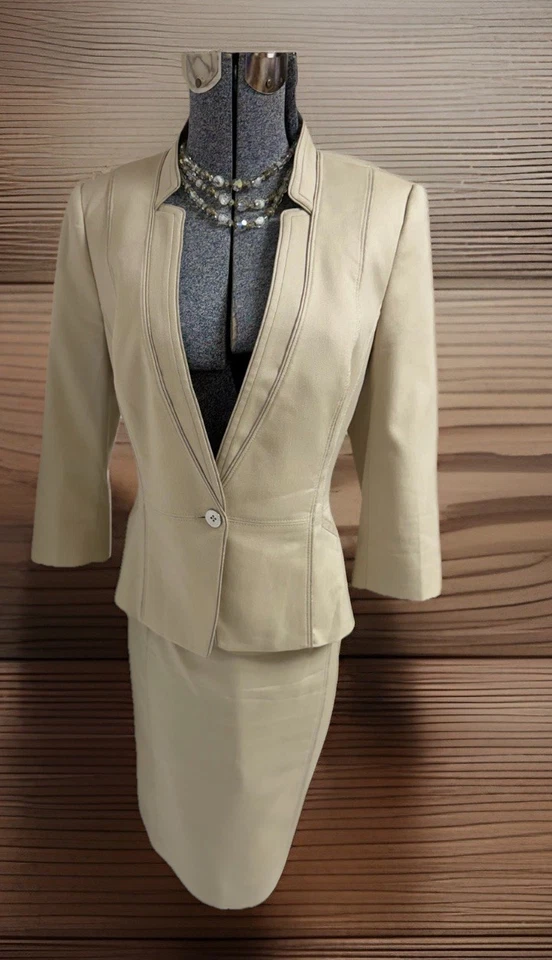 NUEVO Traje Falda Mercado Negro Casa Blanca Talla 8 Se Ajusta a 6 Conjunto de Dos Piezas Bolsillos WHBM Foto 4 de 4