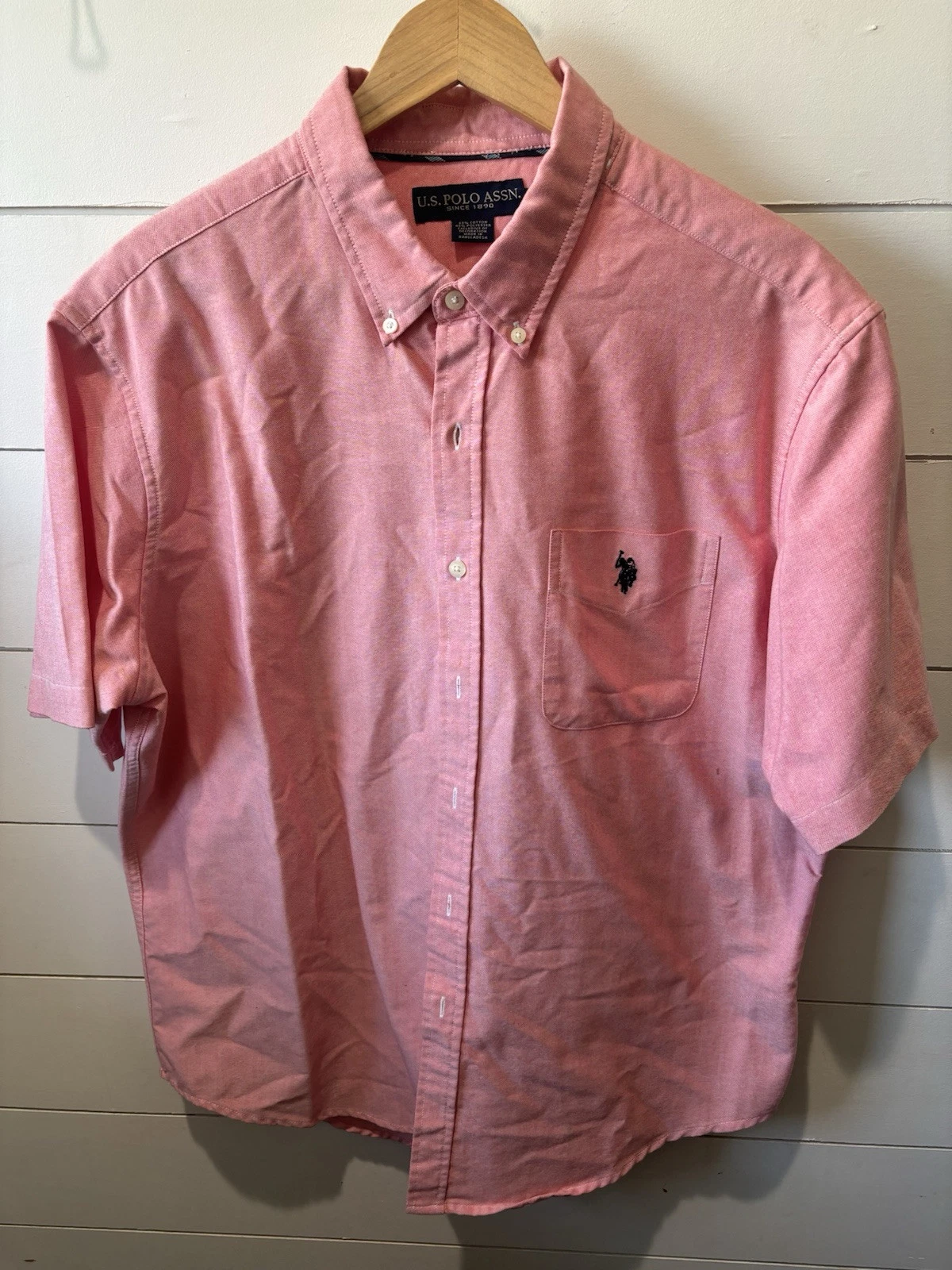 U.S. POLO ASSN. Men's Pink Short Sleeve Button Down Shirt size XL