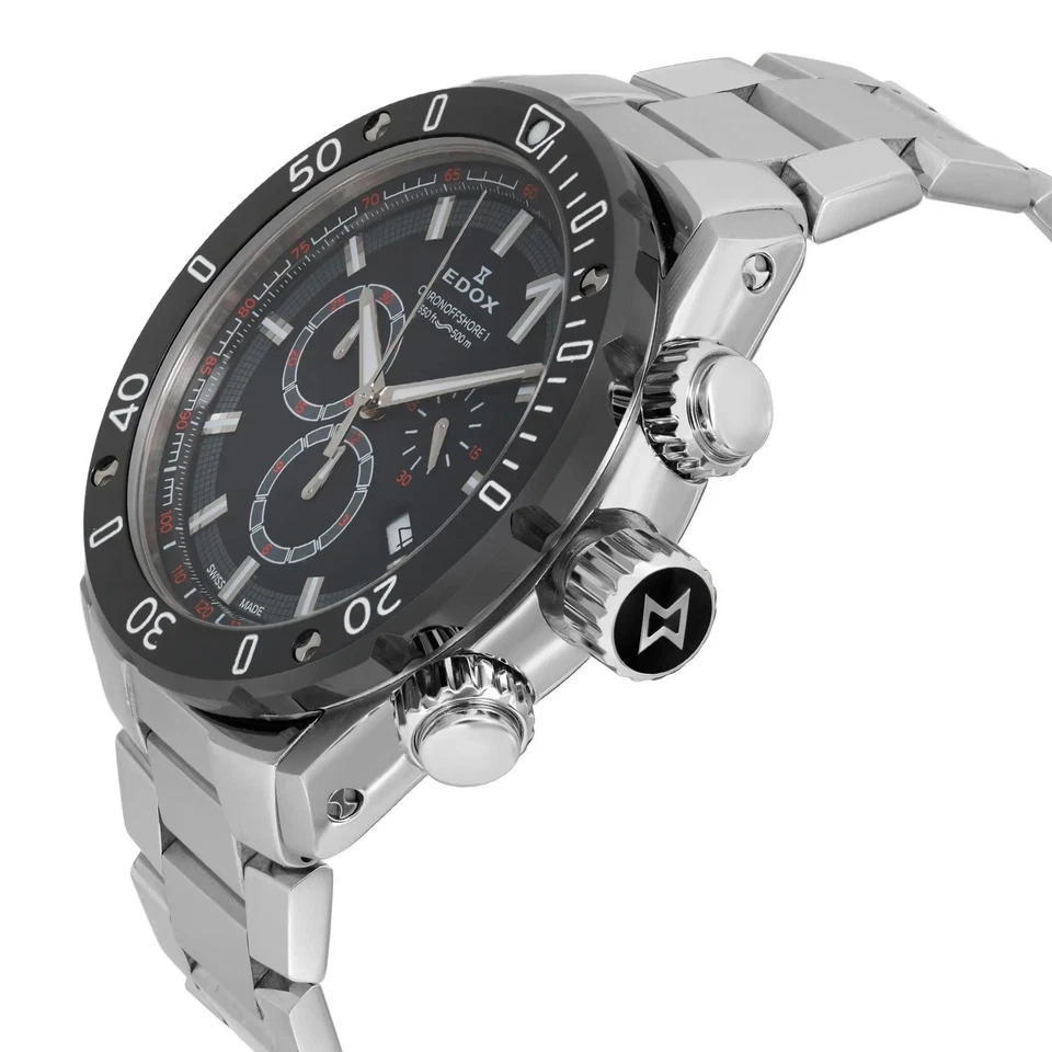 Reloj de cuarzo para hombre Edox Chronoffshore-1 45 mm acero esfera negra 10221 3M NIN Foto 3 de 4