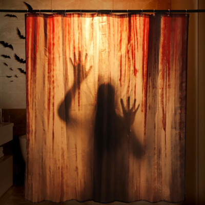 Halloween Shower Curtain Set: Spooky Female Blood Ghost Shadow Halloween Bath...