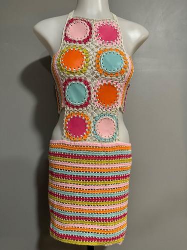 My Beachy Side White Lotus NWT Petit-Four Hand Crochet Mini Dress M - 第 2/13 張圖片