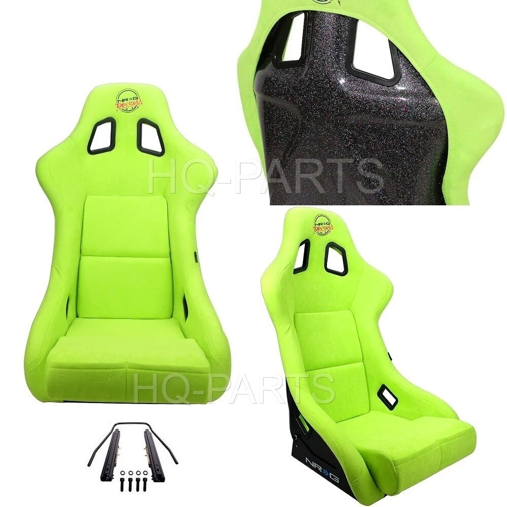NRG PRISMA FIXED BUCKET RACING SEAT NEON GREEN ALCANTARA LARGE +