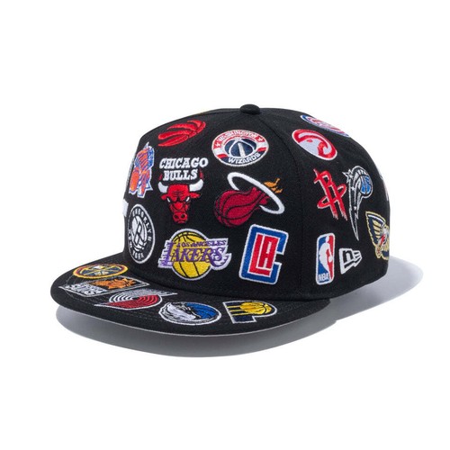 9FIFTY Team Logo Allover NBA Black NEW ERA Cap Basketball Snapback Hat