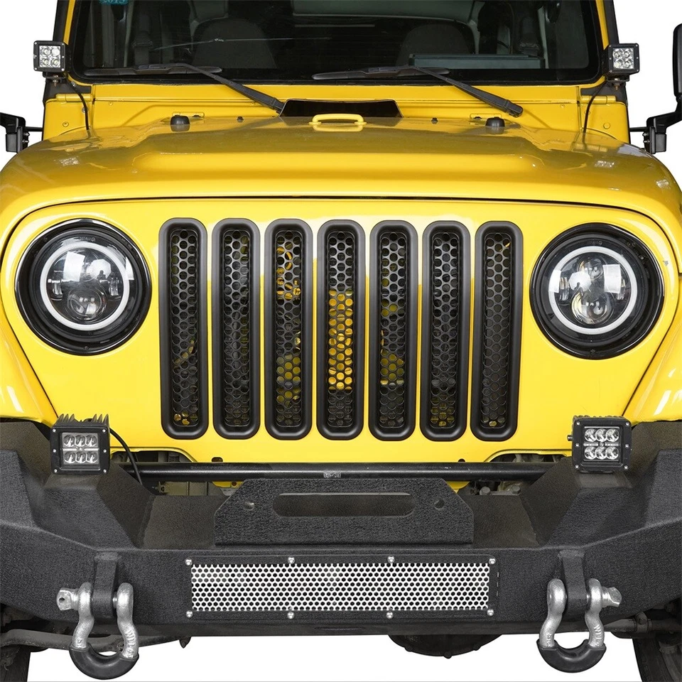 Black Front Grill Mesh Inserts Clip-in Honeycomb for 1997-2006 Jeep Wrangler TJ - Image 4 of 4