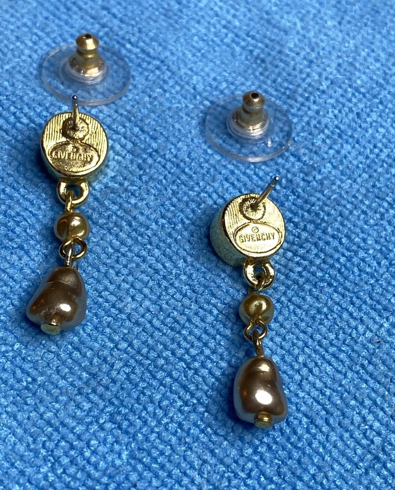 Pendientes Givenchy Firmados/Colgantes-Colgantes-Perla/Poste/Cristal Facetado Redondo/Tono Dorado Foto 3 de 4