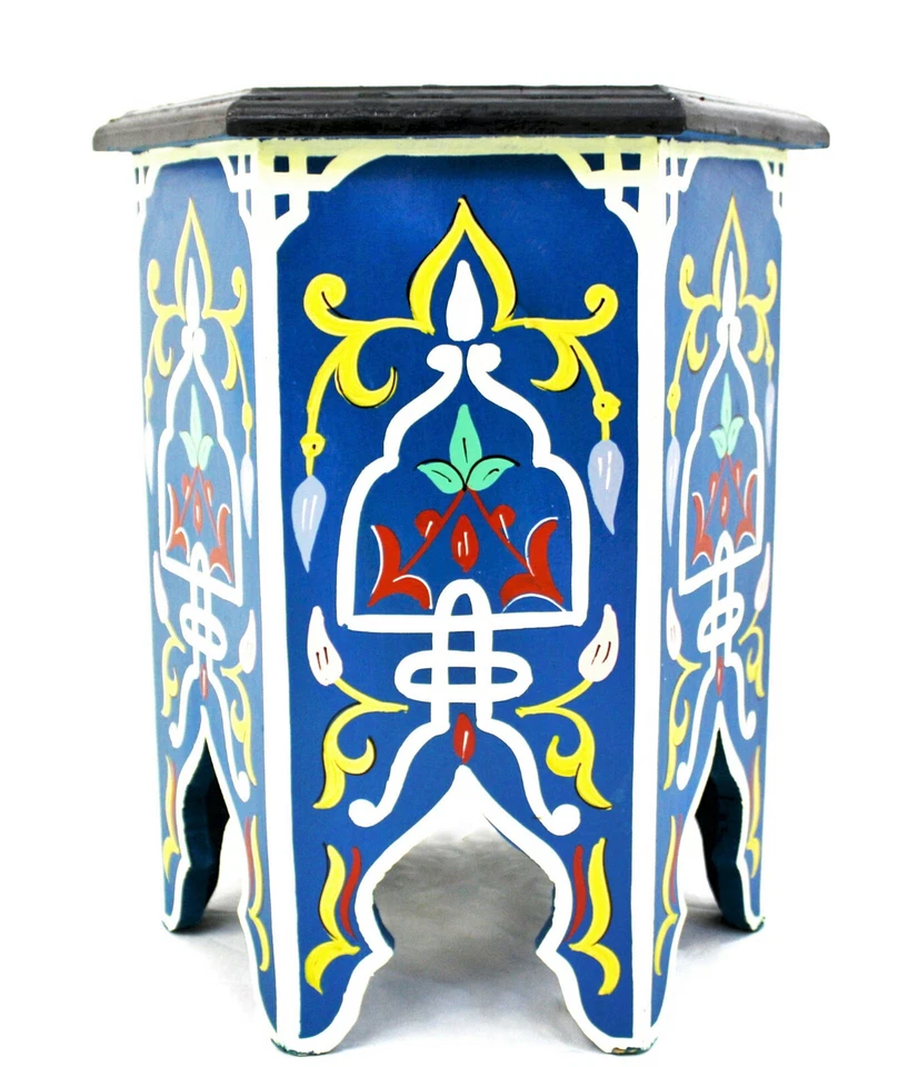 Moroccan Side Table Painted Blue Authentic Decor Accent Corner End Piece Size 2 - Image 3 of 4