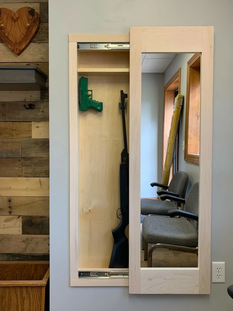 Mirror Safe in wall, Hidden storage concealment cabinet rifle gun,  unfinished