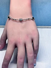 SJM Sterling Silver Blue Sapphire Beads Chain Bracelet 6.7g 7.5''