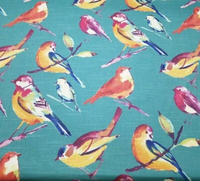 Lisette in Peacock BTY Richloom 100% Cotton Slub Duck 54" Wide Aqua Birds