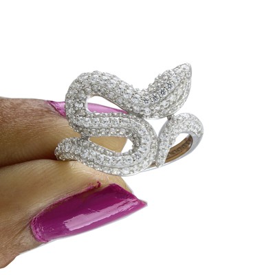 14k White Gold White Round Cut Lab Created Diamond Snake Ring Prong Setting