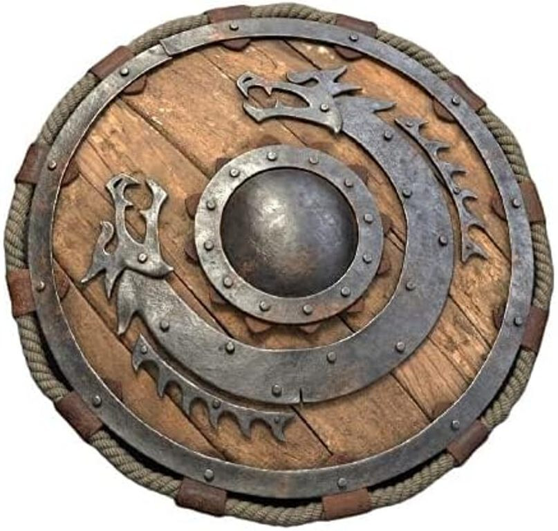 Escudo vikingo de madera guerrero medieval escudo redondo cara de dragón vikingo