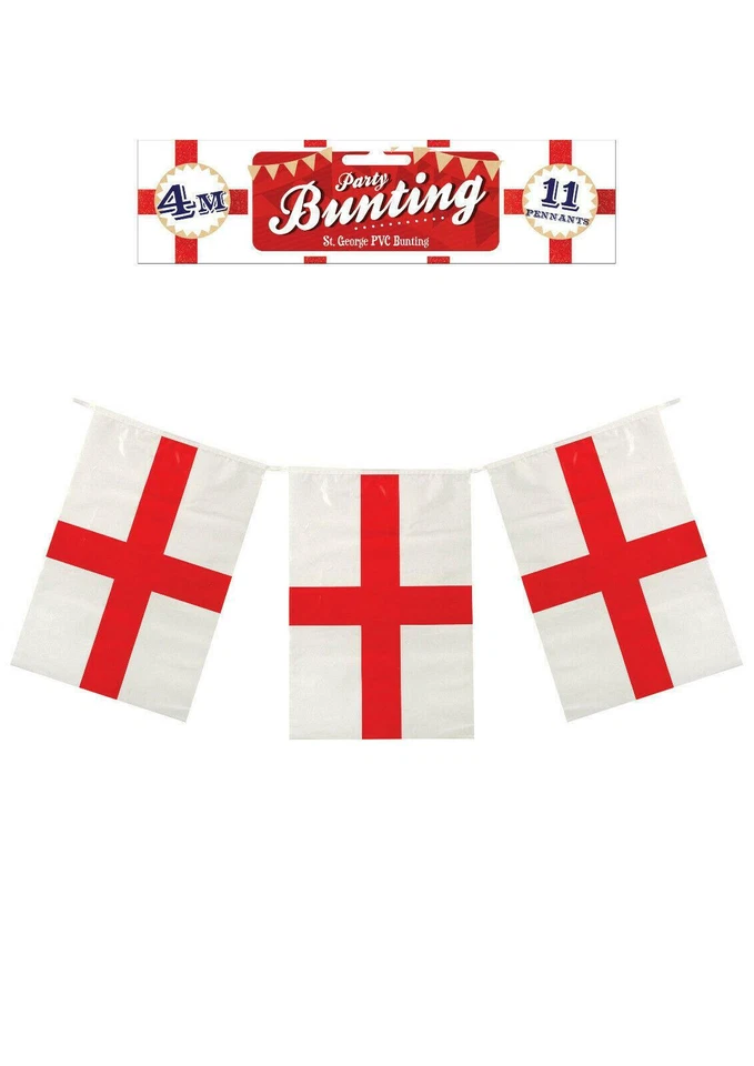 St Georges Day English PVC Bunting 11 Flags 4m Party Flags Hanging Garland
