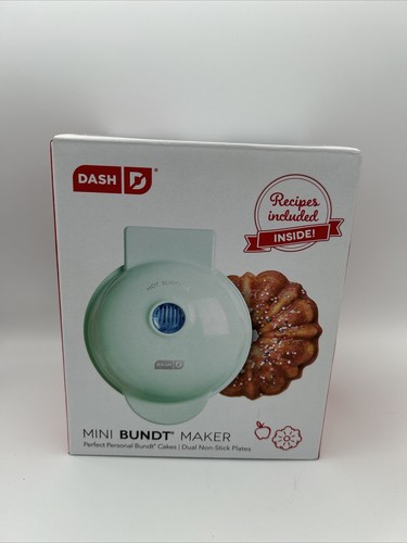 Dash Aqua *Mini Bundt Cake Maker* With Recipe Booklet Non-Stick Plates Gift New - Picture 3 of 5