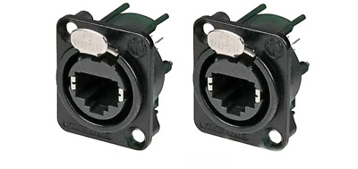 (2 PACK) NEUTRIK NE8FDV-B RJ45 CAT5 ETHERCON Vertical PCB Mount Panel Jack BLK