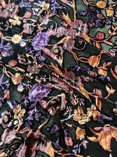 Italian designer Chiffon Velvet Burnout Black base with Purple yellow copper