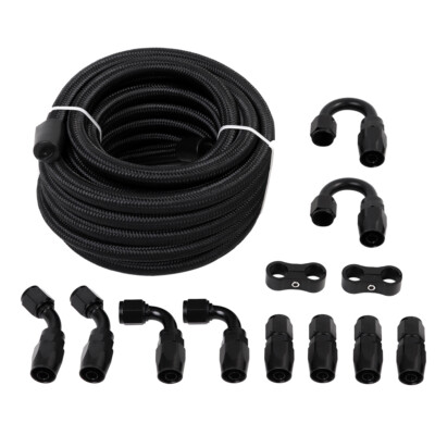 LokoCar 6AN 8AN 10AN Fuel Line Kit Nylon Braided Hose Fitting Kit CPE 20FT Black