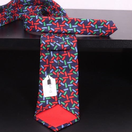 TURNBULL & ASSER Herren-Seidenkrawatte blau rot grün mehrere Knoten geometrisch - Bild 8 von 8