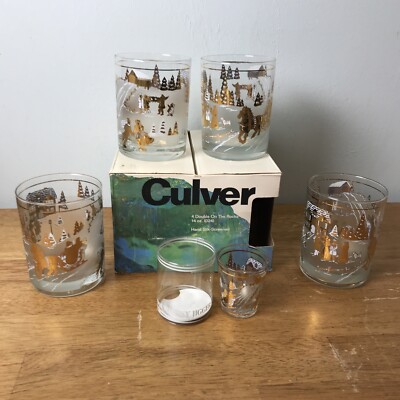 Culver 4 Double On The Rocks 14 oz Cups Hand Silk-screened And Shot Glass |  eBay