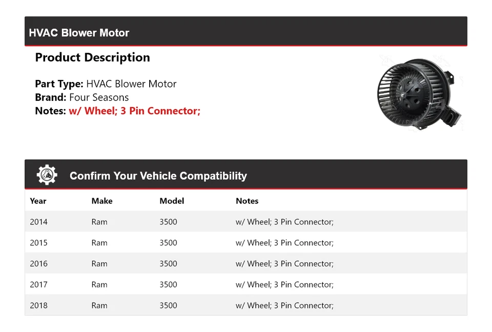 Motor soplador de climatización Ram 3500 2014-2018 4 estaciones 2015 2016 2017 Foto 2 de 4