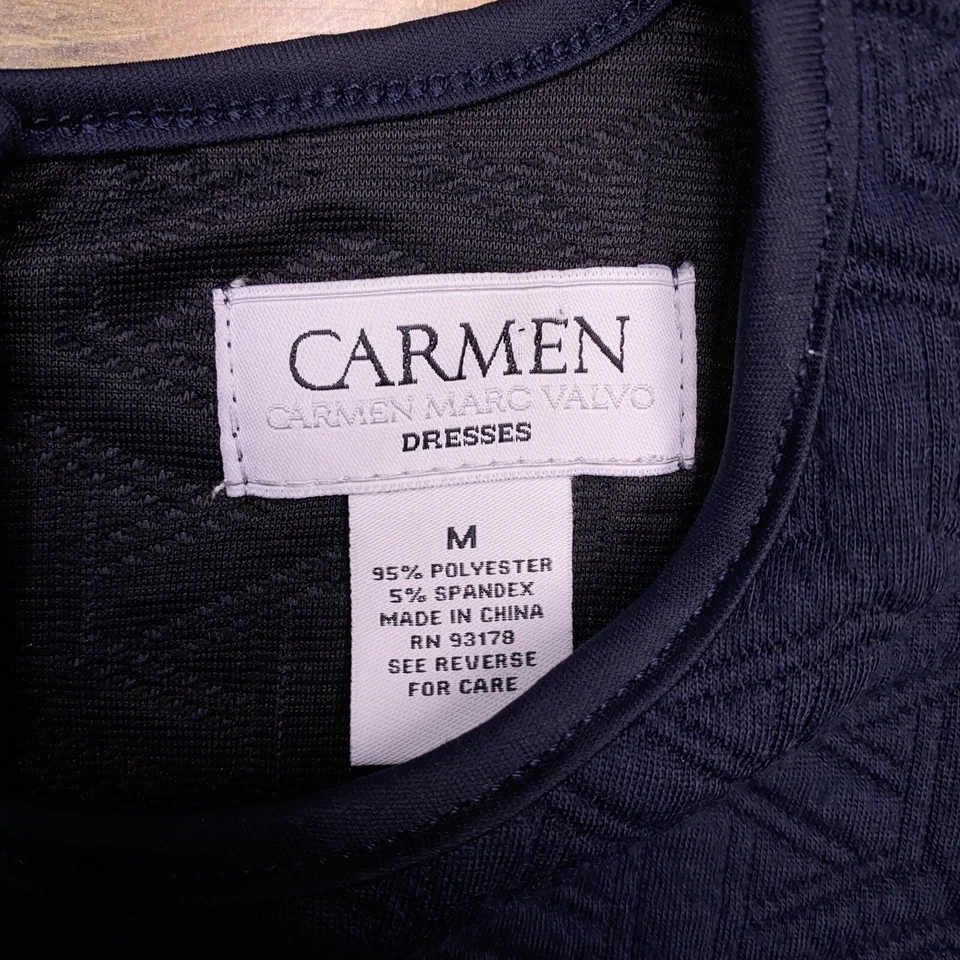 Vestido recto Carmen Marc Valvo mediano para mujer azul marino elástico Foto 4 de 4