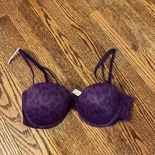PINK Multi-Way Demi Bra purple leopard print Y2K size 34B