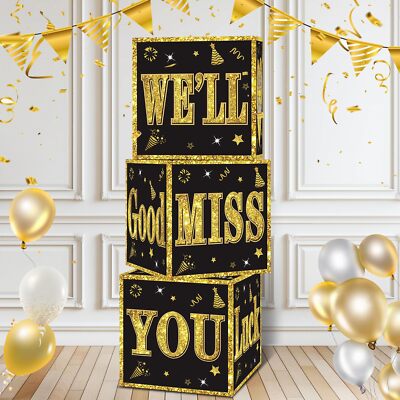 3pcs Going Away Party Decorations Boxes for Men Women Black Gold Farewell Dec...