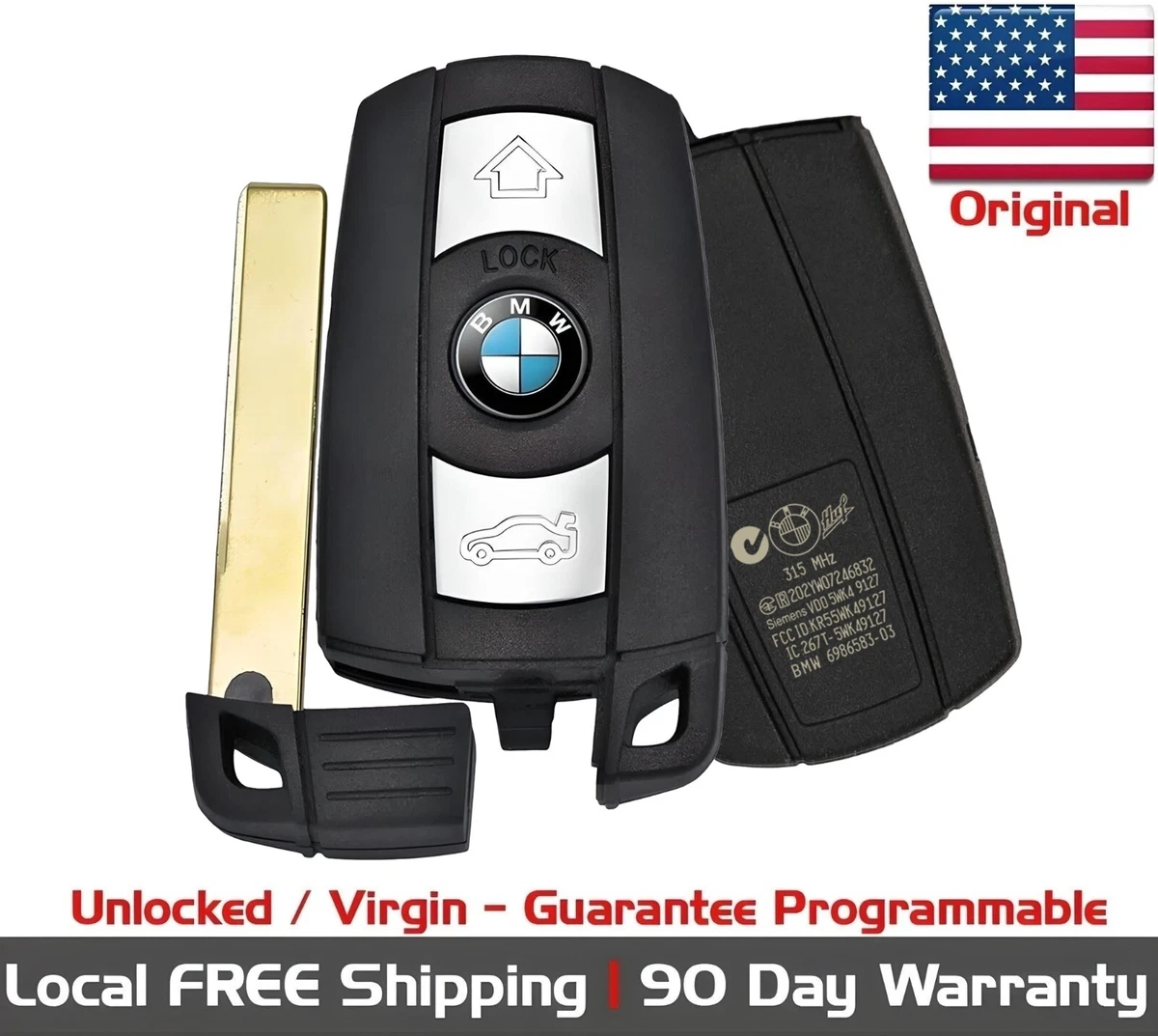 🔑 Mando Remoto Sin Llave + Llave En Blanco Sin Cortar (4 Pistas) – LX8FZV Para BMW