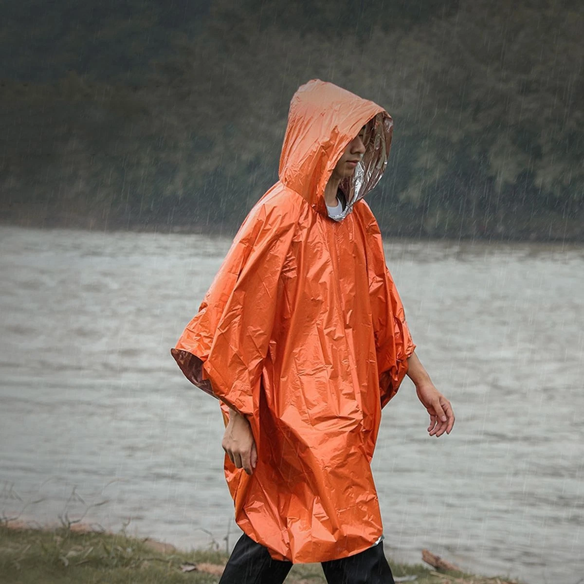 Rain Coat with Hood Bicycle Rain Poncho Army Outdoor Hiking New