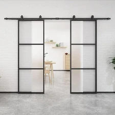 30inX84in Frosted Glass Barn Door with 5FT Top Mounted Hardware kit Include Soft