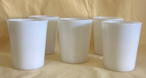 Vintage Opalescent White Milk Glass 3.5” Juice Tumblers Set of 5 Rolled Lip