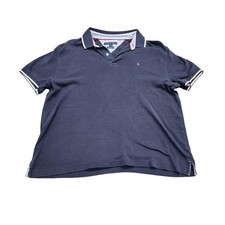 Tommy Hilfiger Polo Shirt Mens Large Blue Solid Flag Logo Custom Fit Casual