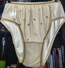 Vtg Nylon Satin Sheer Embroidered Floral Overlay Bikini Cut