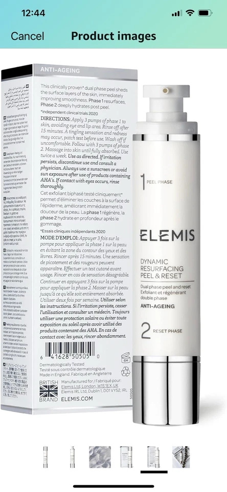 Exfoliante exfoliante exfoliante de doble fase Elemis Dynamic Resurfacing Peel & Reset 2 x 15 ml 0,5 oz Foto 2 de 4