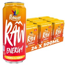 Rubicon RAW Energy Orange Mango 12 x 500ml Real Fruit Juice Energy Drink Can