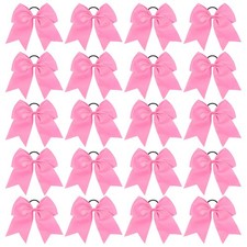 20 PCS 8 Inch Pink Large Cheerleading Hair Bows With Ponytail Holder Ribbon