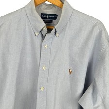 Ralph Lauren Yarmouth Mens Blue 100 Cotton Oxford Button Down Shirt 17.5 36