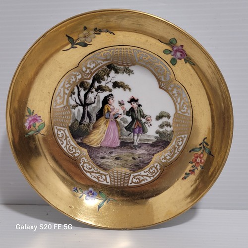 Tasse Sous Tasse Saxe Meissen Peint Or Dorure 19ème Ancienne - Imagen 3 de 24